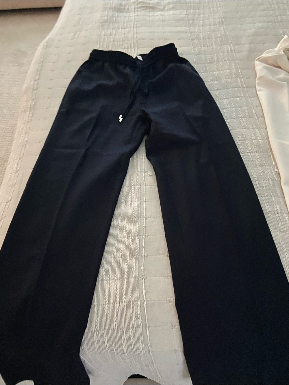 Zara Navy  Blue linen Wide-Leg Drawstring Joggers